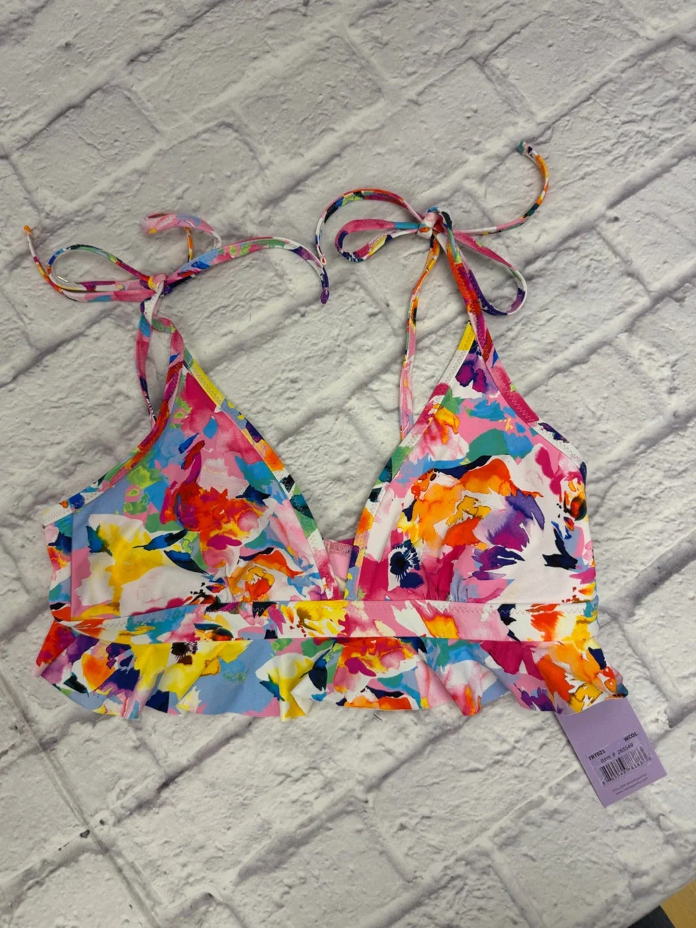 HANKY‎ PANKY Ruffle Triangle Bikini Top in Multicolor Sz M NWT's Beach Pool Swim